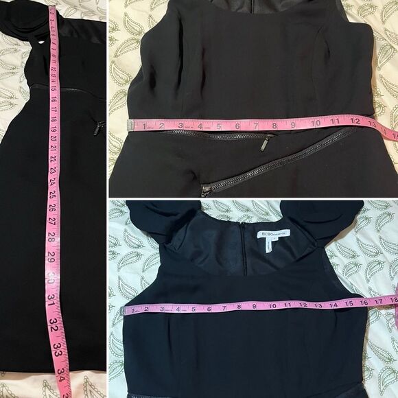 BCBGeneration LBD Black Sheath Mini Dress Petal Cap Sleeves Moto Zippers 6 - Picture 10 of 10